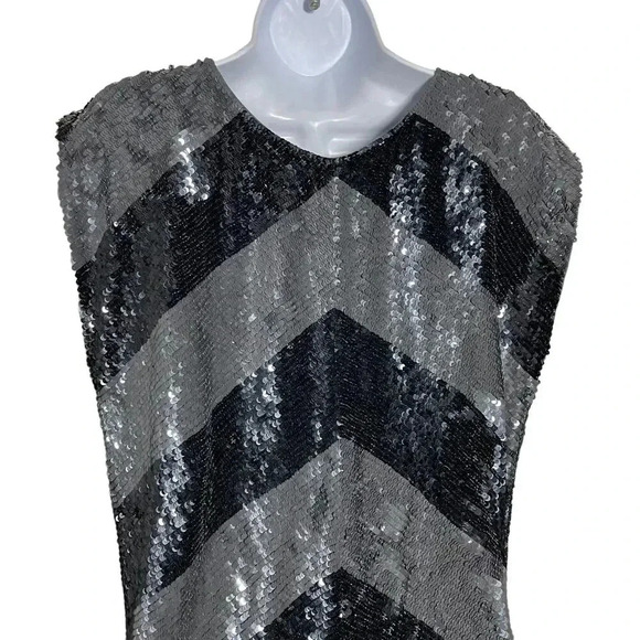HAUTE HIPPIE sequin cocktail dress relaxed fit size Medium Gray and black NEW - Picture 7 of 12